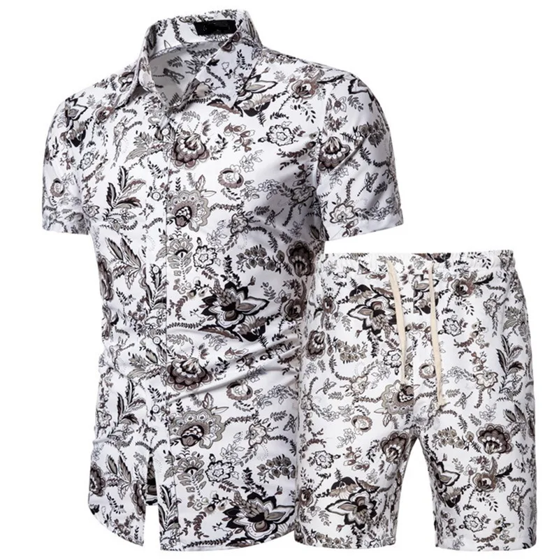 

2021 Fashion Chinese Style Men's Short-Sleeved Shirt Two Piece Printed Summer Shirt Shorts Two Piece Set For Men, As pics show