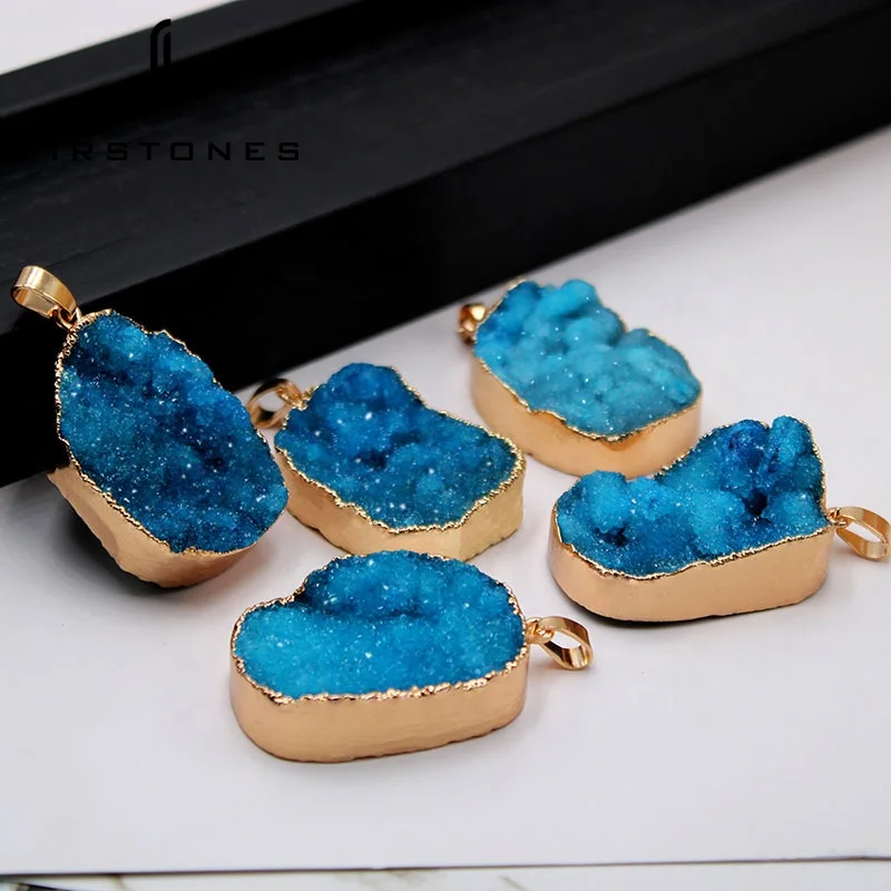 

Custom Fashion Agate Gold Natural Stone Gemstone Druzy Pendant For Women Necklace Jewelry, Various