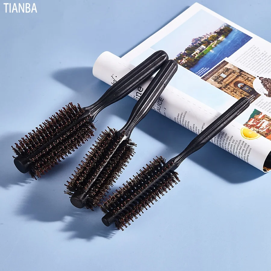 

hair salon new roll brush hairbrush bristles Styling wood round hair brush, Black