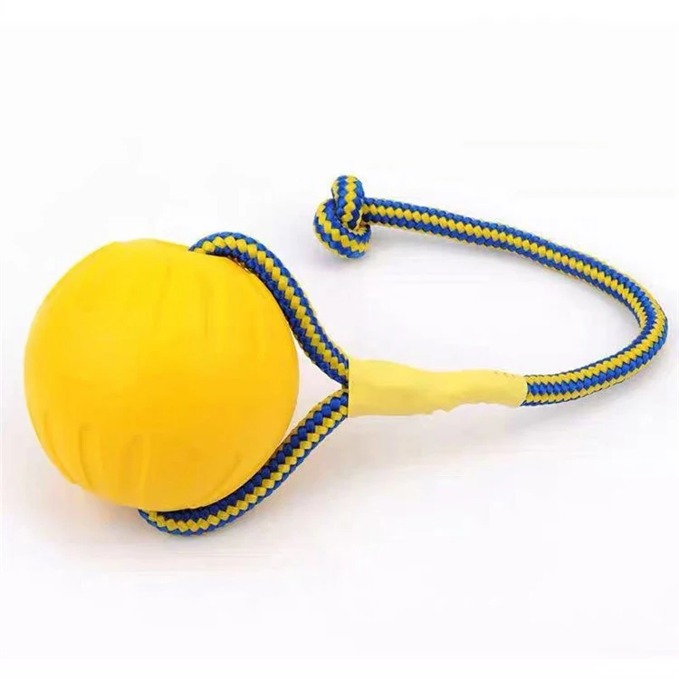 

Fantastic Natural EVA Floating Foam Ball on a Rope Dog Toy for Pet Training Teething, Blue, yellow