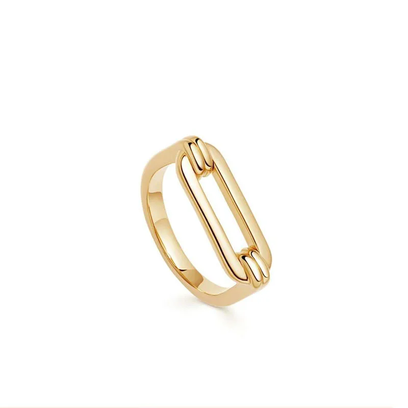 

High Polished Women 14K Gold Finger Ring Geometric Square Stainless Steel Ring
