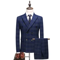 

3 Pcs Male Formal Business Plaids Suit for Men's Fashion Boutique Plaid Wedding Dress Suit