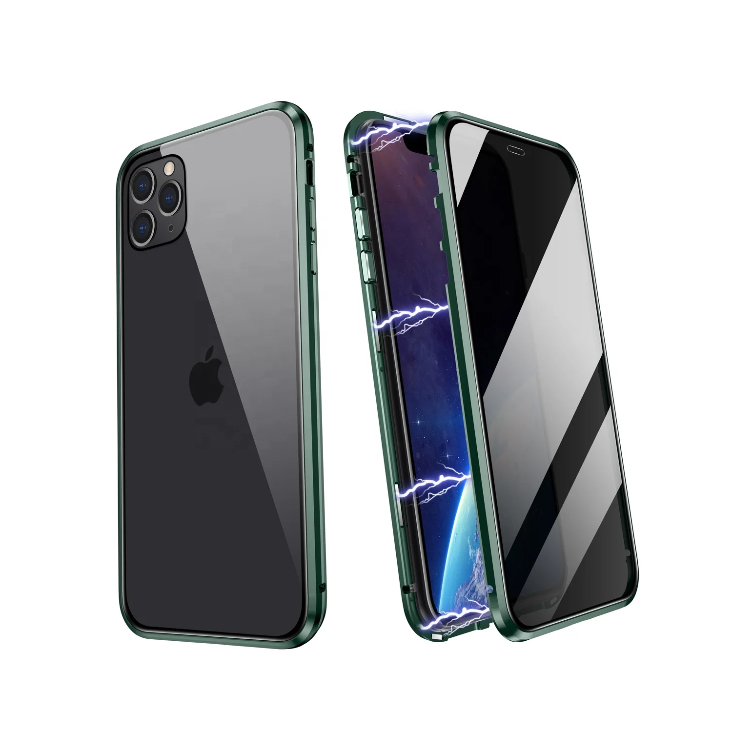 

ZHIKE Anti-Spy Double Sided Tempered Glass with Metal Frame 360 Protective Magnetic Privacy Phone Case for iPhone 11 Pro, Black,midnight green, red, golden