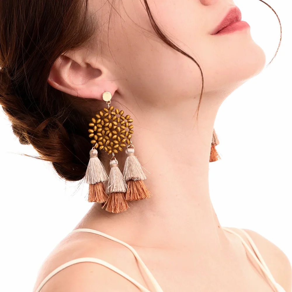 

Fancy drop earrings dangle tassel drop earrings beaded tassel earrings, Red,apricot,black