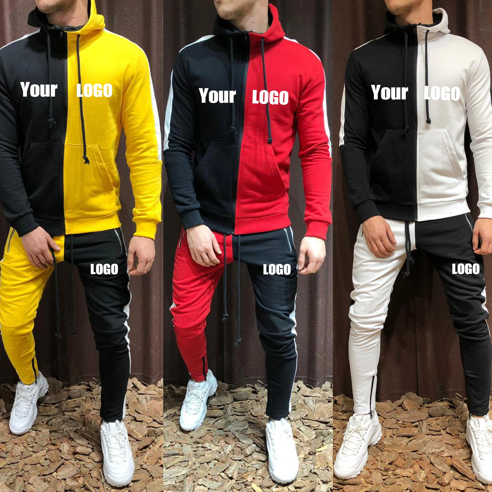 

Custom tracksuit sweatsuit with logo men private label track sweat suit blank jogger jogging set sweatpants and zip up hoodie, 7 colors