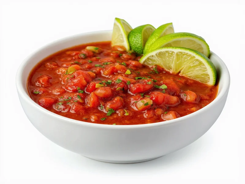 Fresh homemade salsa in white bowl with lime wedges