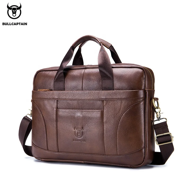 

BULLCAPTAIN leather 14.1 inch laptop bag business briefcase large men's handbag shoulder bag