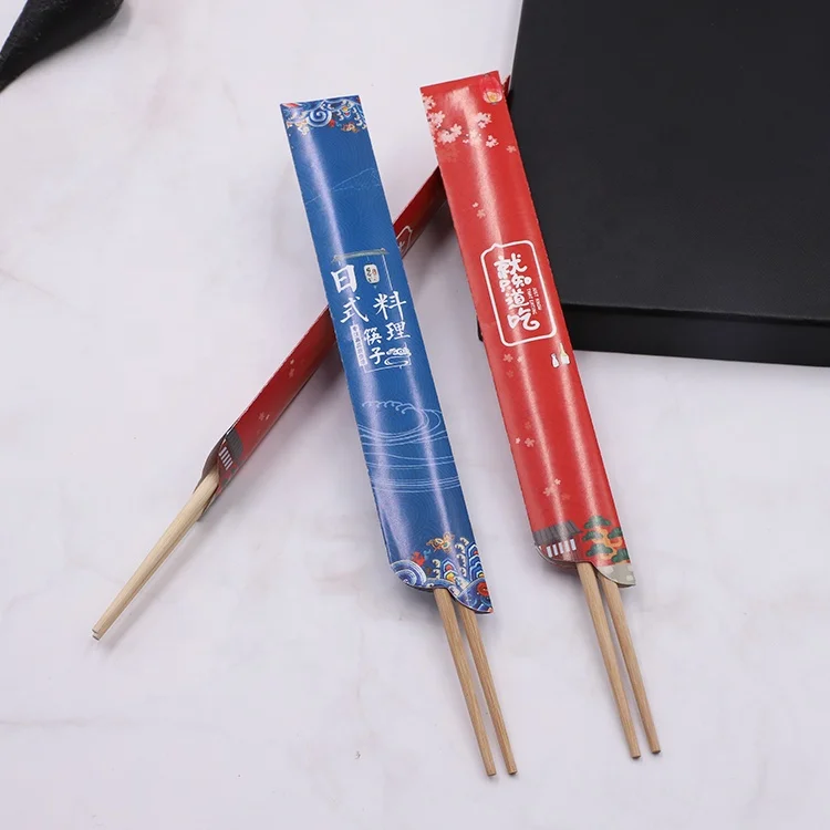 
Disposable Engraved Custom Logo Personalized Korean Sushi Paper Sleeves Cover Bamboo Chopstick 