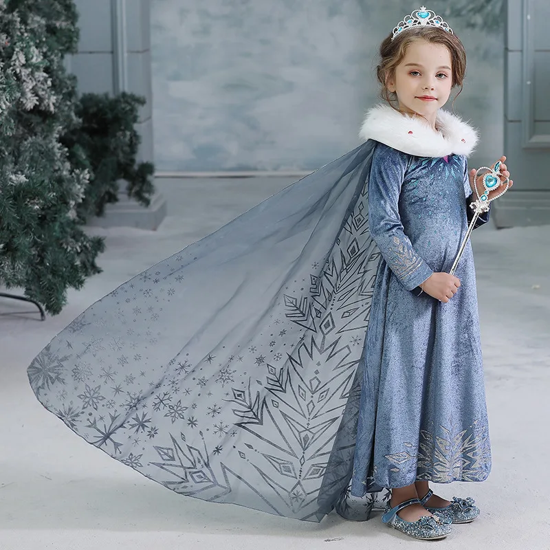 

MQATZ Wholesale Hot Sale Cosplay Halloween Party Dress Up Princess Elsa Anna Christmas Kids Winter Dress, Blue