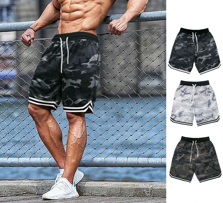 

QC Plus size mens sports running shorts pants wicking breathable mesh camo basketball shorts summer