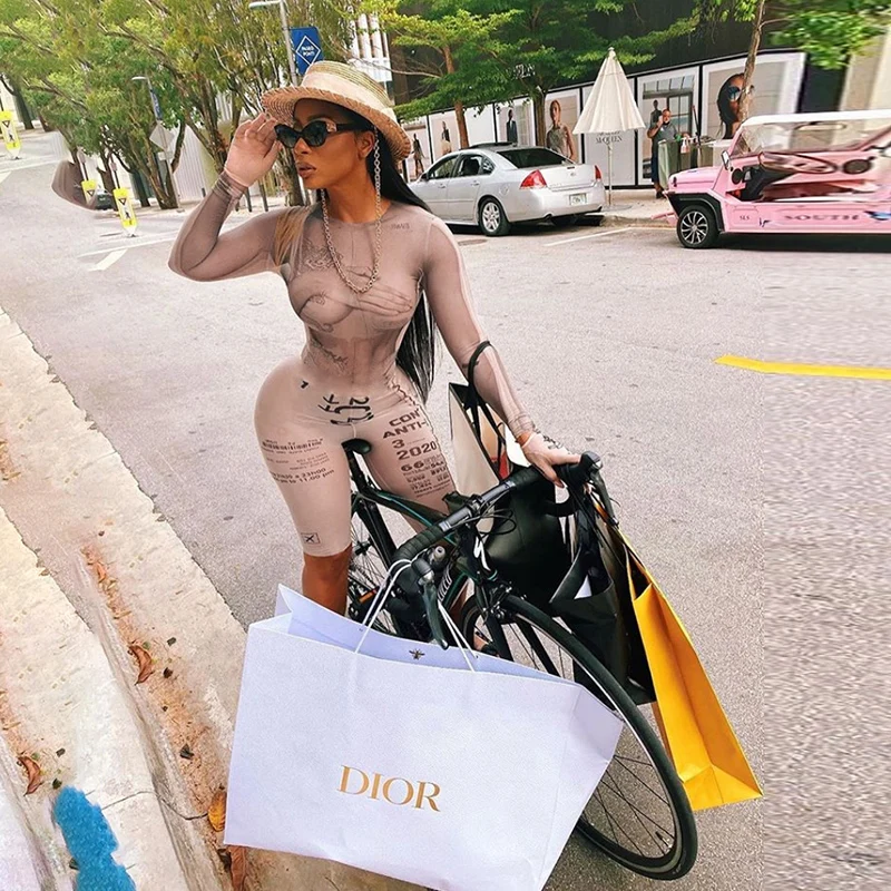 

Nibber K20Q08798 2021 Spring Women Print Tight Fitting Fashion Sports Jumpsuit Women Jumpsuits Women