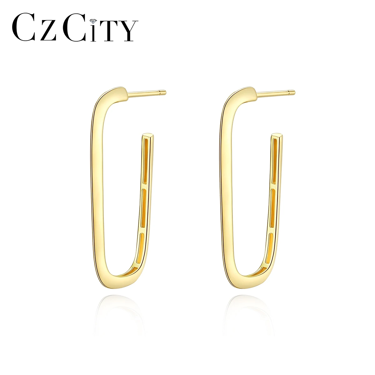 

CZCITY Best Selling Women Rectangle 925 Trendy Hoops Sterling Earings for Women Silver Big Hoop Earrings
