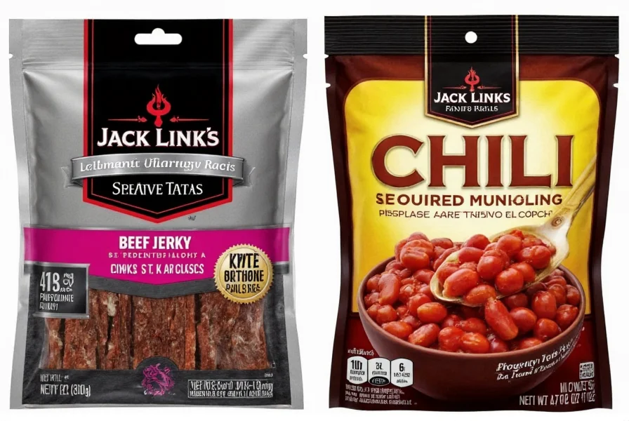 Side-by-side comparison of Jack Link's beef jerky packaging and popular chili brand packaging highlighting the product category differences