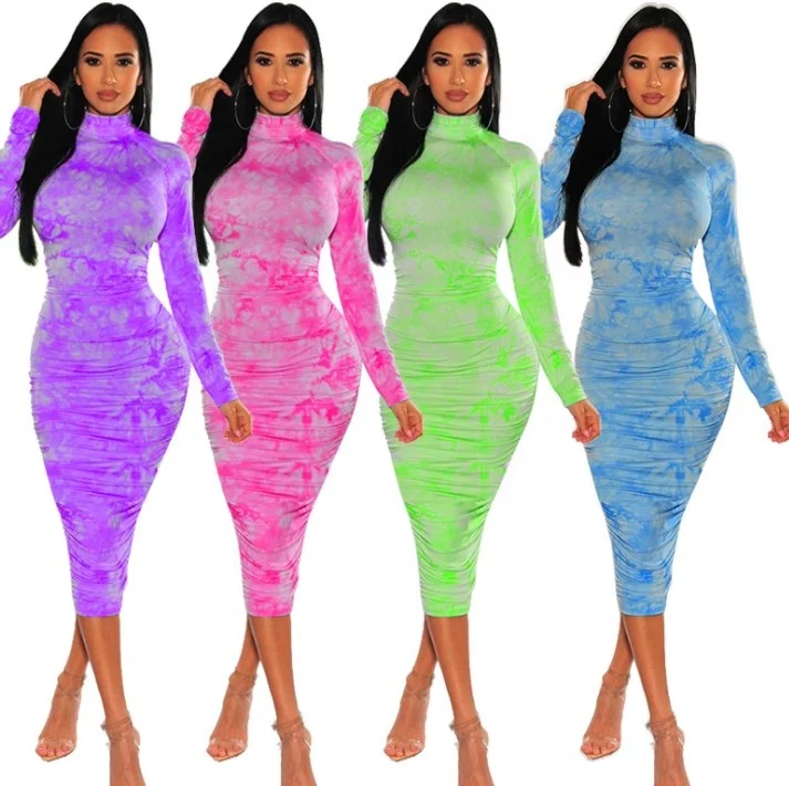 

ruched bodycon dress plus size sexy elegant ladies body con dress tie dye vendors clothing casual tshirt dress for women, As pictures