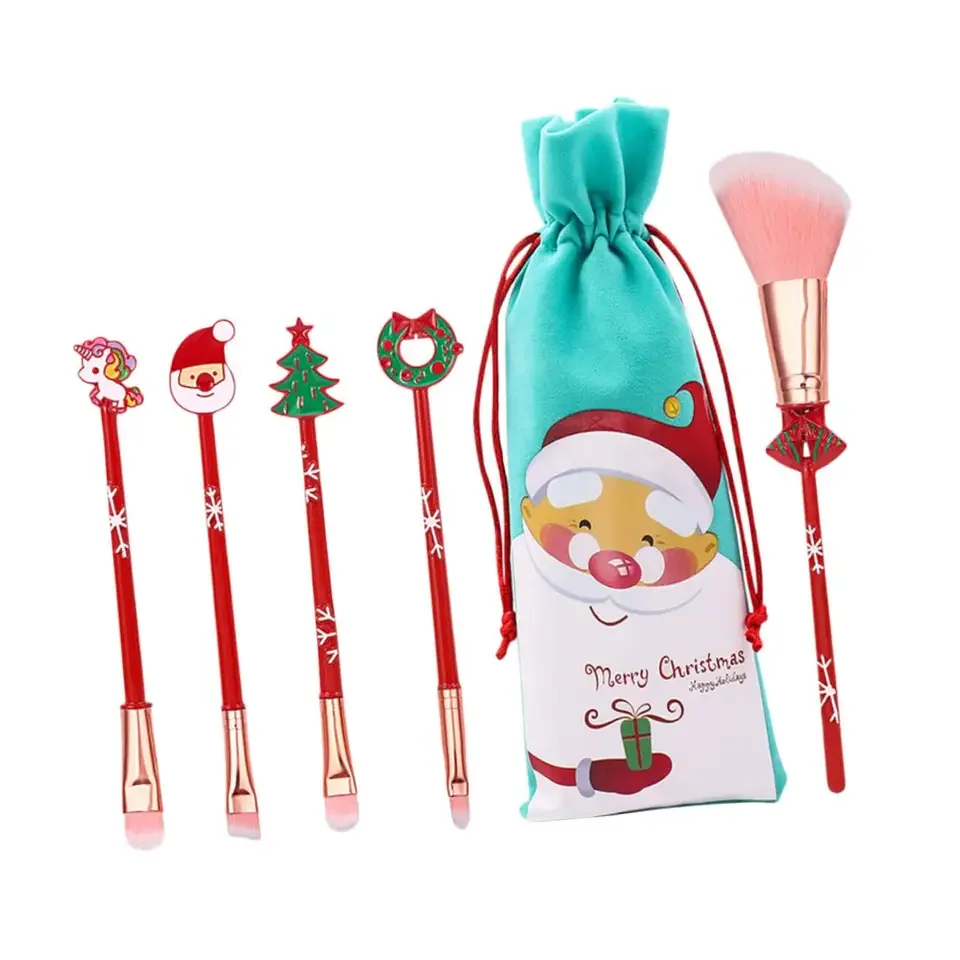 

2023 New Year 5pcs Girl Gift Christmas Makeup Brush Set Cute Design Makeup Brush Set With Bag