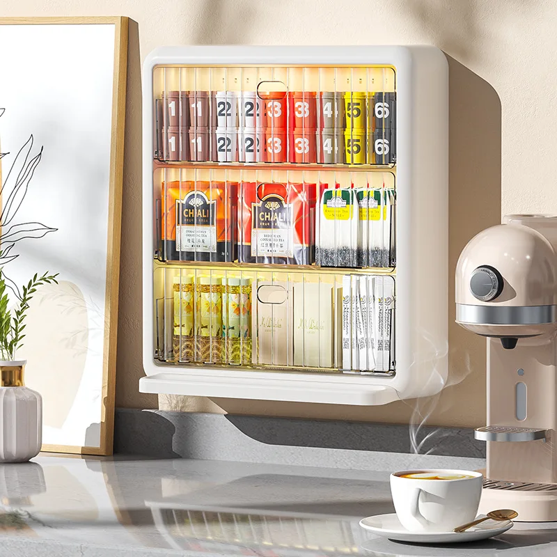

Popular Tea Bag Storage Box Capsule Coffee Instant Milk Tea Finishing Shelves Transparent Tea Room Snack Hanging Storage Box