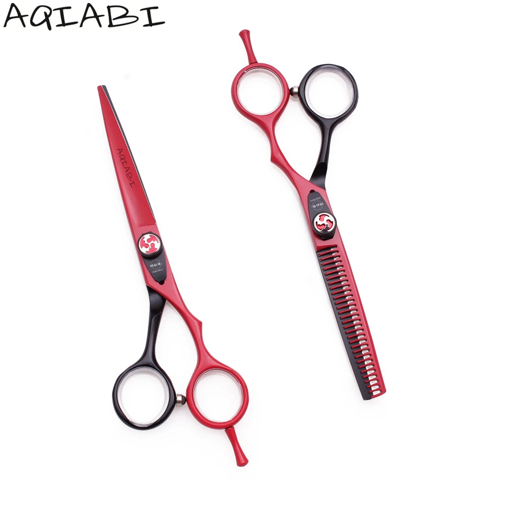 

Barber Scissors 5.5'' 6" JP Steel Hair Cutting Scissors Thinning Shears Hairdressing Scissors Red A1018, Red and black