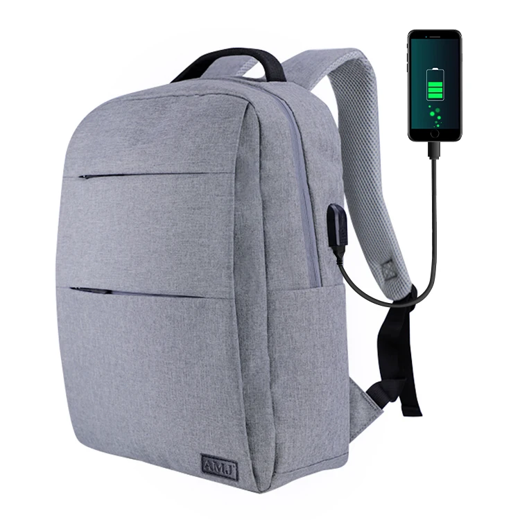 

AMJ Wholesale charging casual bags travel computer men Business school waterproof USB laptop Bag backpack, Gray or custom