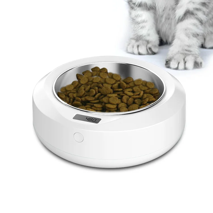 

2019 New Product 1Kg 2G Digital Smart Pet Feeder White Stainless Steel Pet Food Bowl Pet Bowl Scale