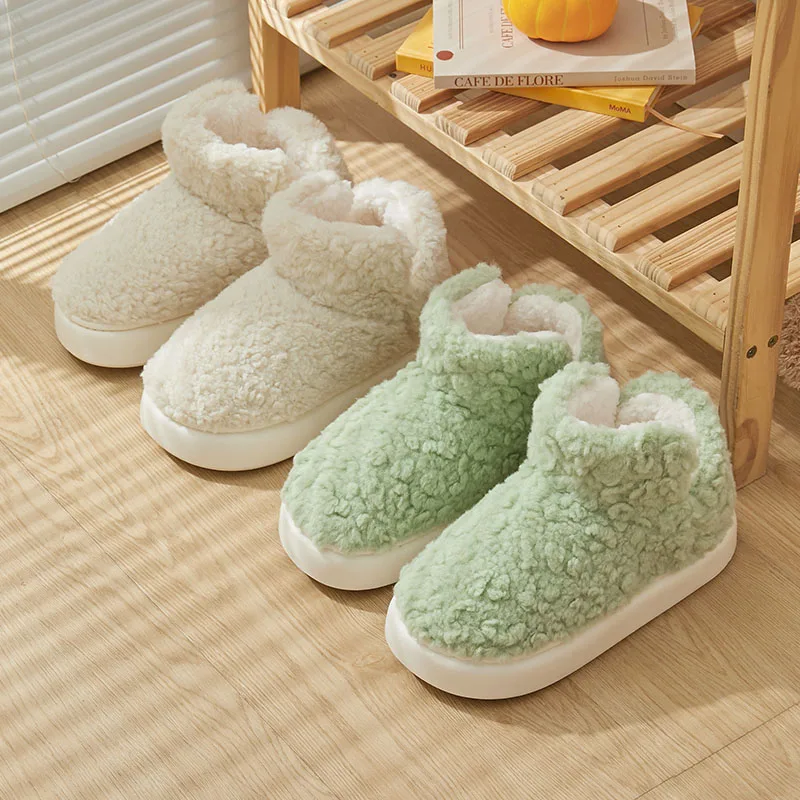 

Autumn And Winter New Slippers Warm Fluffy High Top Thickness Classic Couple Cotton Slippers For Women