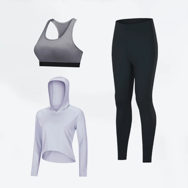 

Latest Style Polyester Spandex Bra Crop Tops Hoodies Sports Leggings Custom Tracksuits For Women Compression Set