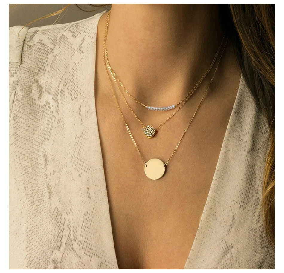 

Choker necklaces multi layered stainless steel necklace minimalist pendants necklace women jewelry, As picture