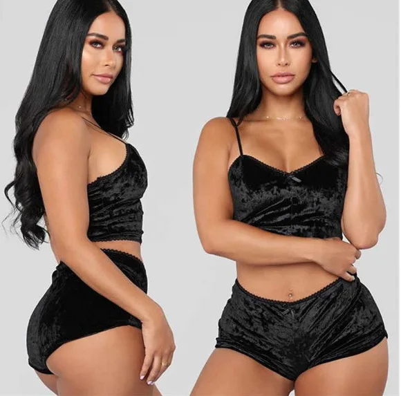 
Wholesale Woman Hot Bamboo Velvet Fabric Sexy Nighty Sex Sleepwear Pajamas Set 