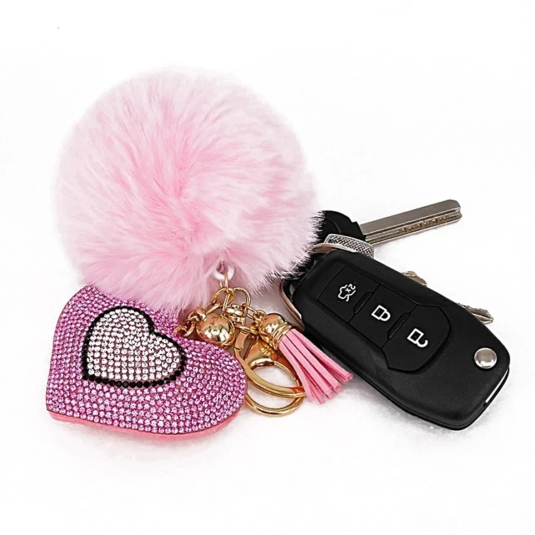 Wholesale Bag Accessories Cute Heart Crystal Puff Keychains Custom