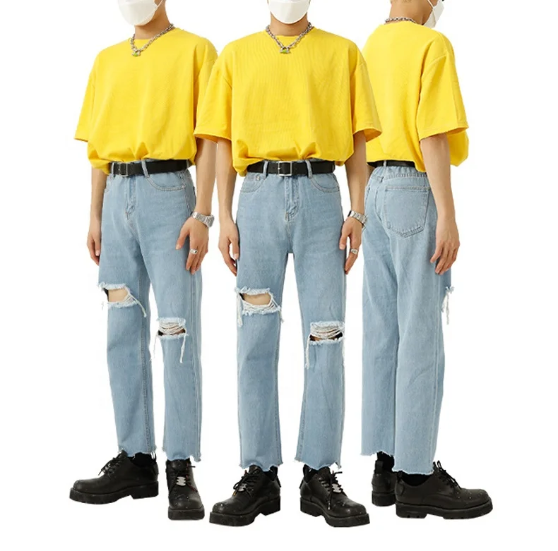 

Wholesale Custom Fashion High Waist Ripped Cotton Men's Jeans, Customized color