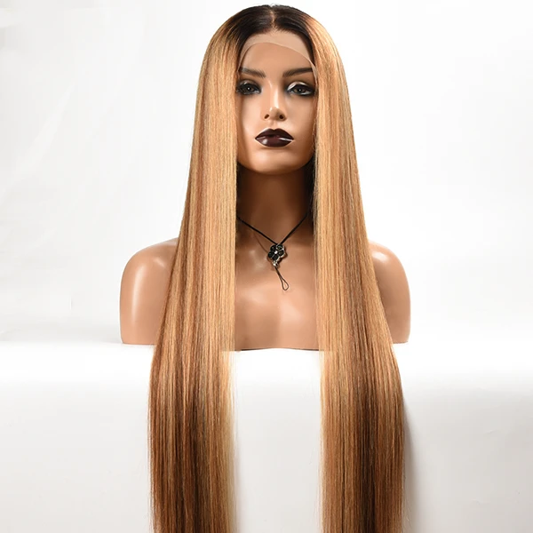 

human hair 13x6 Customized Virgin Peruvian Human Hair Wig Piano Color straight Highlight transparent Lace Front Human Hair Wig