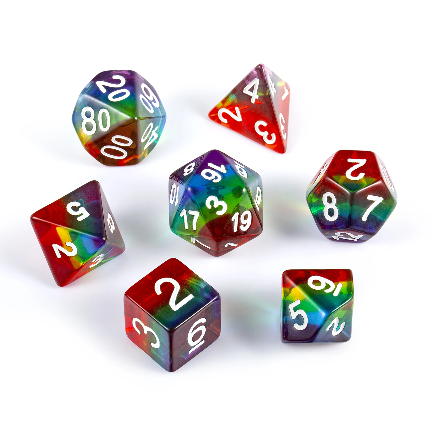 

Wholesale Transparent Rainbow DND Dice Set Custom Resin Polyhedral Dice for Dungeons and Dragons RPGs Role Playing Table Games