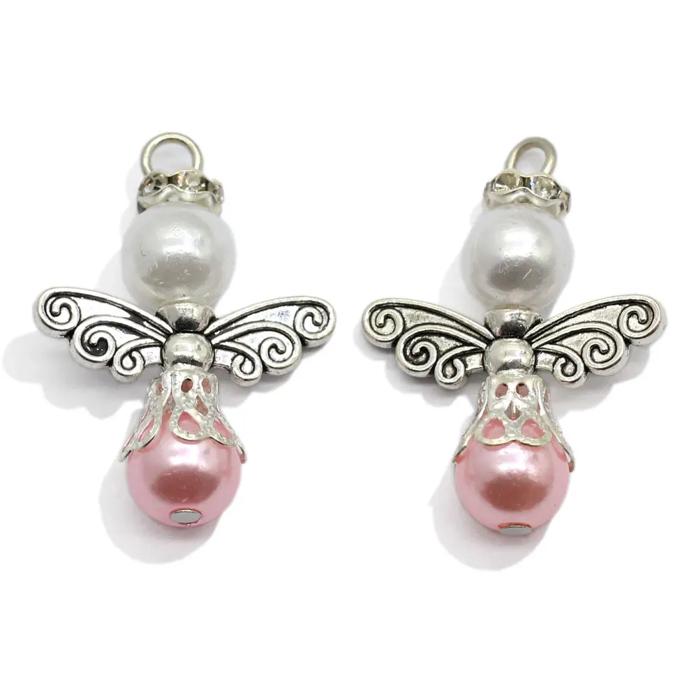 

Handmade Angel Wing Pendant Alloy Charms with ABS Pearl Beads Decoration for Earring Key Chain Making Accessory, Same as photo