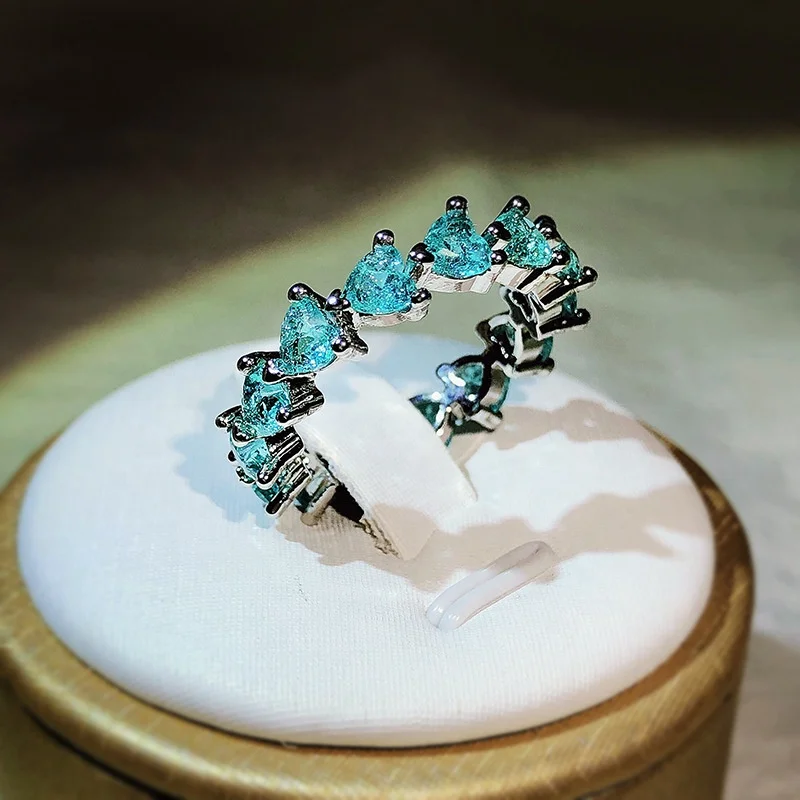 

Luxury Green Crystal Zircon Rings for Woman Jewelry High Level Accessories for Korean Fashion Girls Wedding Gift, Colorful