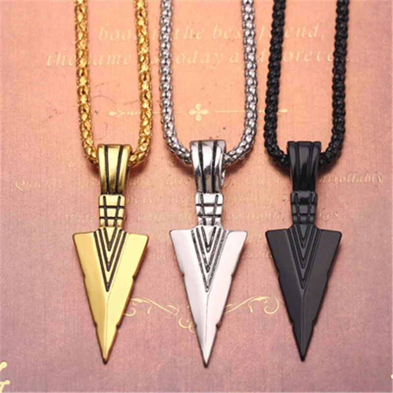 

Men's Fashion Jewelry Gold Silver Black Arrow Head Pendant Long Chain Necklaces mens necklaces Collier Femme Arrow Head