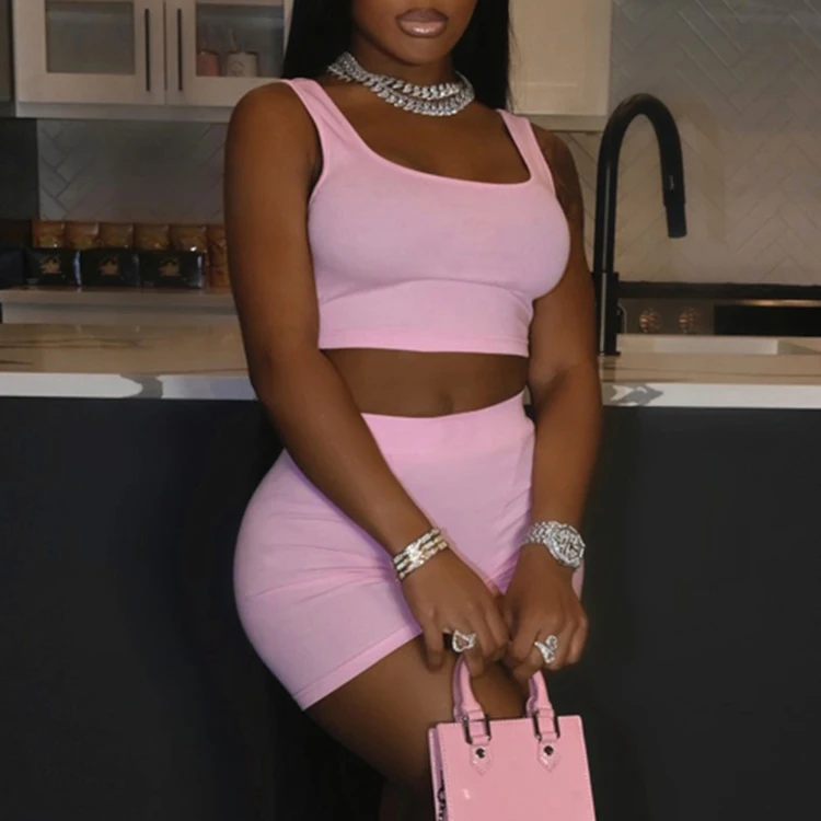 

New Solid Two Piece Summer Short Pant Sets Sleeveless 2Pc Women Ladies Jogging Suit Set -SM, Pink,black,light blue