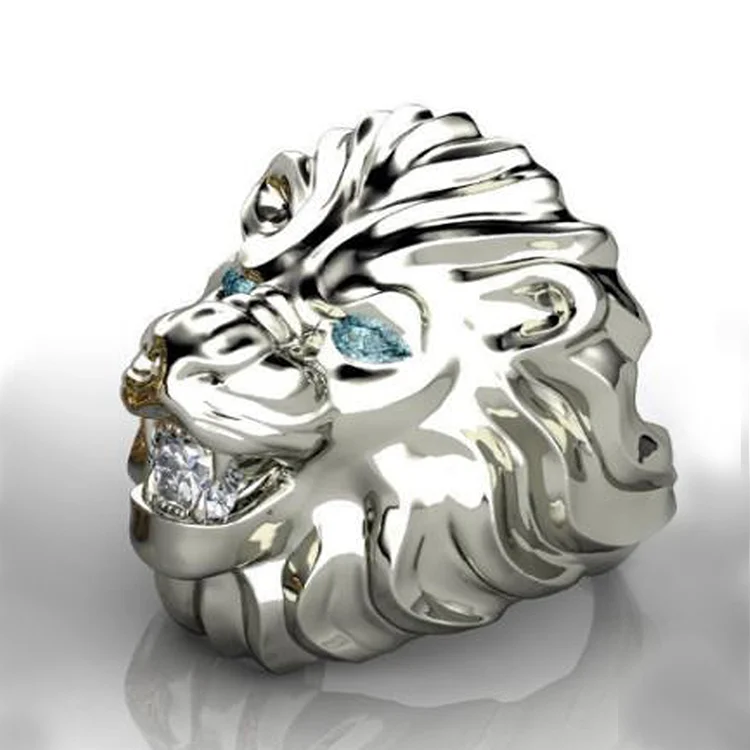 

Golden lion head ring hip hop men's ring punk jewelry silver lion ring