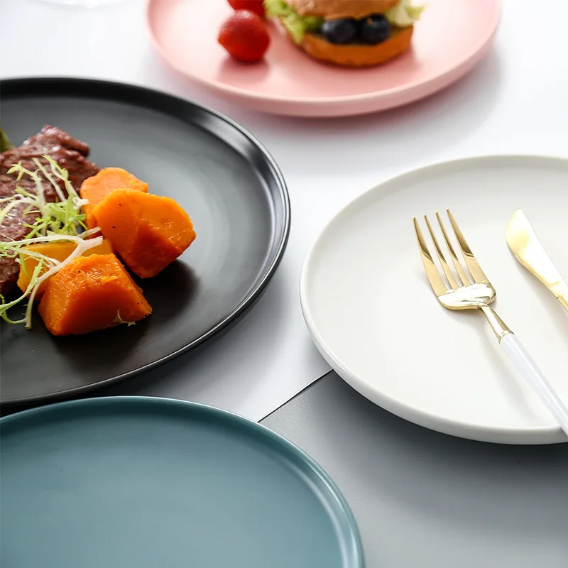 

QIAN HU ins Nordic Style Ceramic Dinner Plate 6'' 8'' 10'' Set Tableware for Party Wedding, Black,white,pink,blue,green