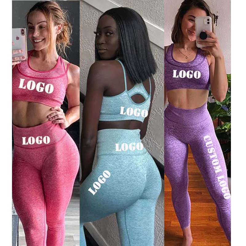 

Free Shipping Women Sports Gym Wear Tights And Crop Top 2 Pieces Seamless Women Yoga Set, Customized color