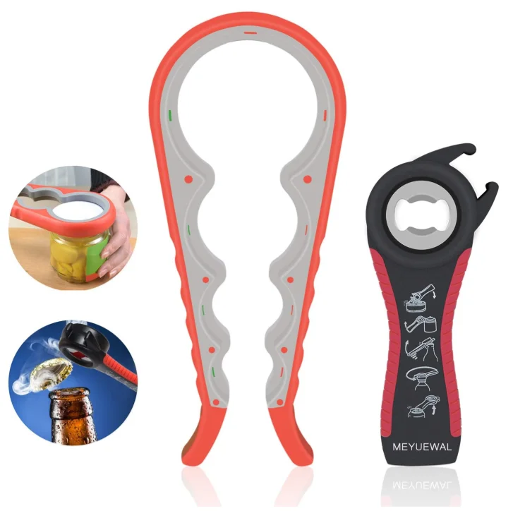

Jar Opener 4 in 1 Multi Function Can Opener Bottle Opener Kit with Silicone Handle Easy to Use for Children Elderly, Orange
