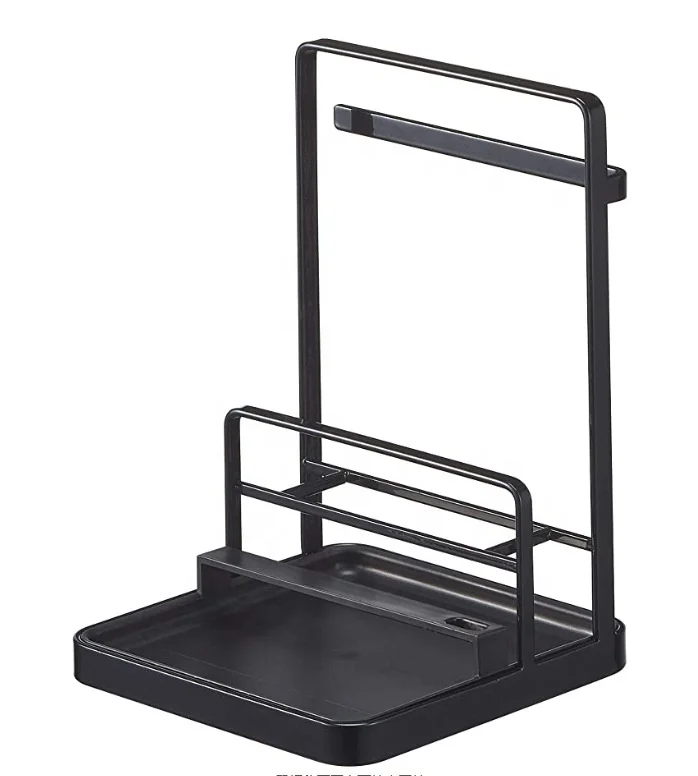

kitchen holder rack pot lid rack shelf sitting type spoon stand multi-function metal expandable pot rack organizer, Black / white