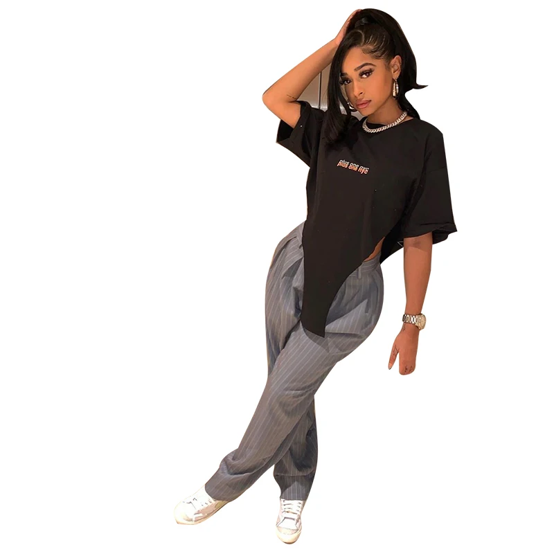 

SJ20887 Spring INS Streetwear Ladies T Shirt Letter Printed Creative Triangle Short Sleeve Women T-Shirt 2021 new arrival