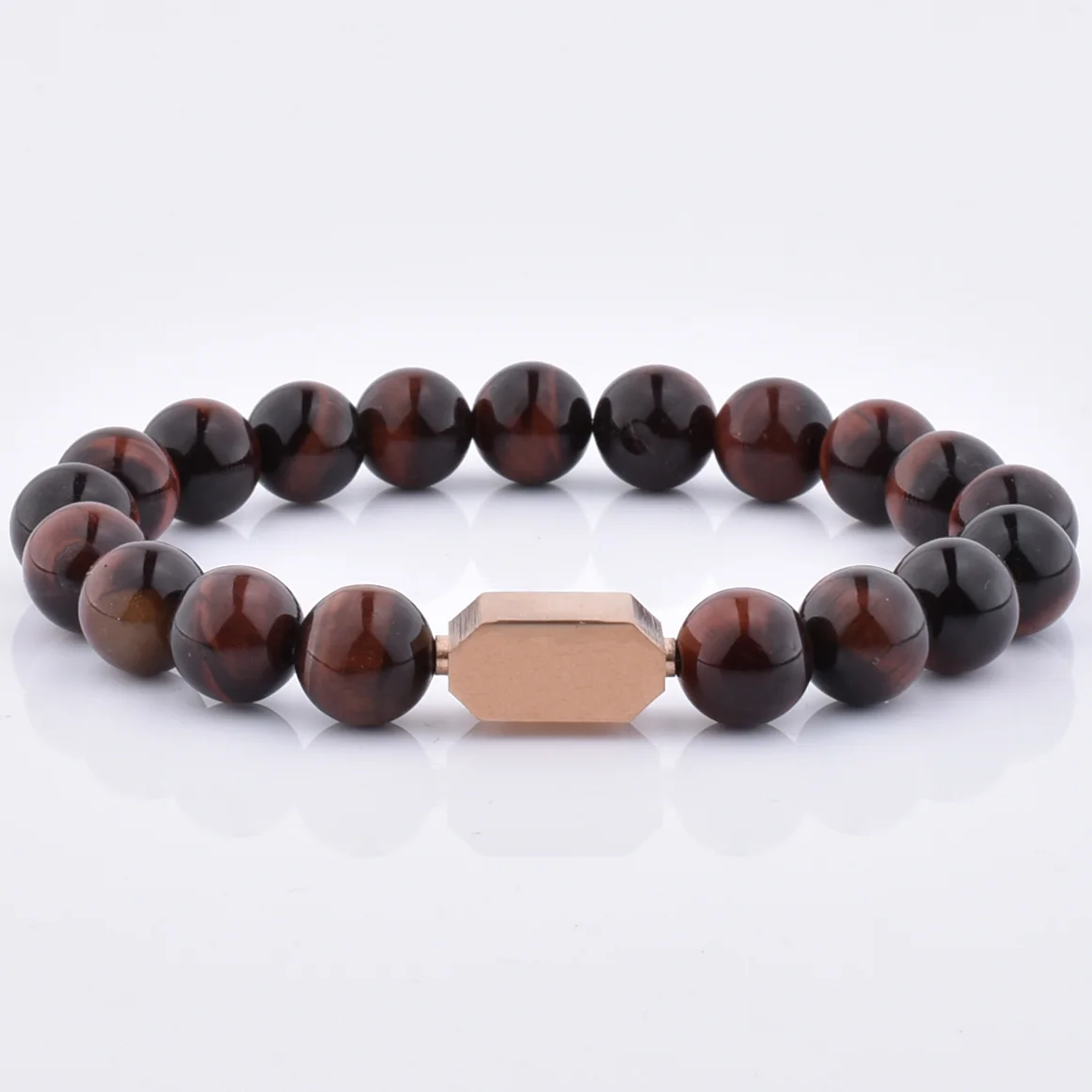 Hot Sale Personalized Rose Gold Polygonal Custom Charm Red Tiger Eye Bracelet