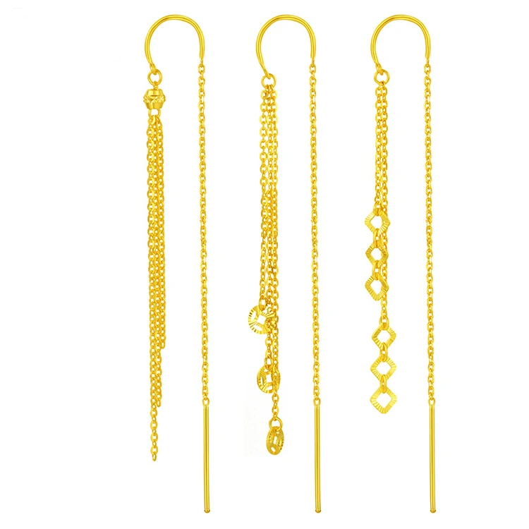 

Certified Gold Ear Line Long Tassel 999 Pure Gold Earrings Female Transfer Bead Stud Earrings