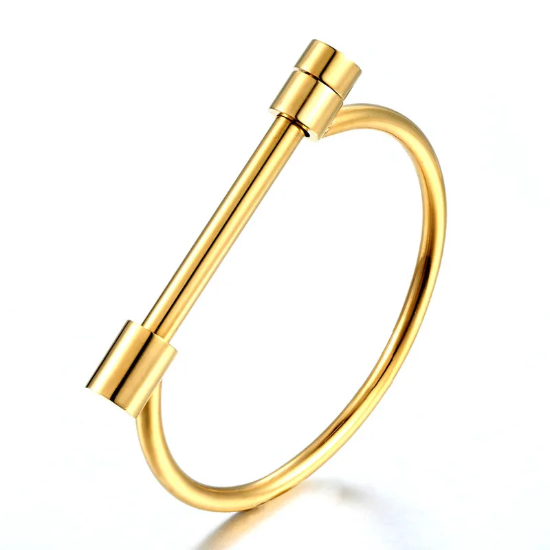 

Luxury Fashion 18K Gold Plated Hip-hop D Horseshoe Clasp Stainless Steel Bracelets & Bangles For Women Jewelry