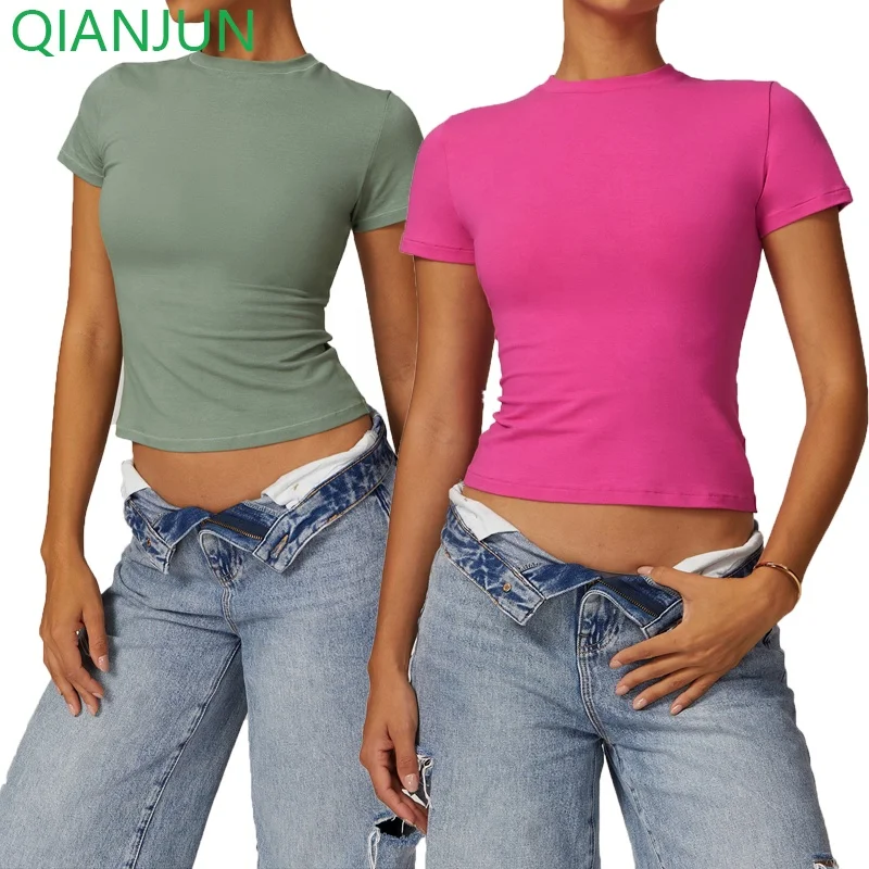 Wholesale Plus Size Women's Gym Fitness Yoga T-Shirts Short Sleeve Crewneck Sportswear for Workout & Running