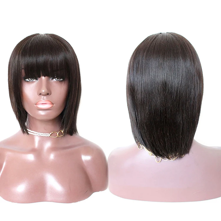 

Heavy bangs Machine made bob wig, Indian virgin hair wigs with bangs