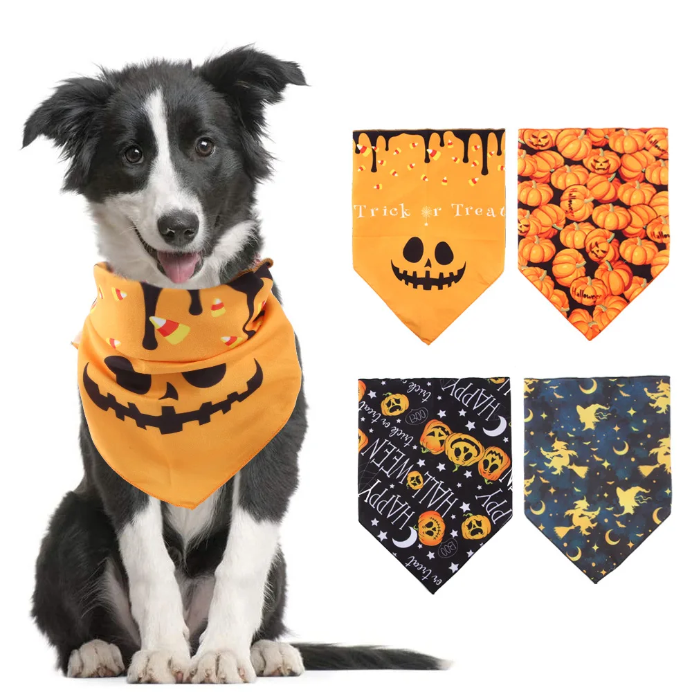 

Small Medium Large Pet Fashion Design Halloween Dog Bandana Cotton Scarf Bib Accessories Collar, Black, yellow