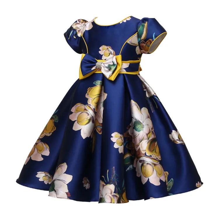 

Wholesale summer latest bow western pattern printed design party wear children girl princess dress