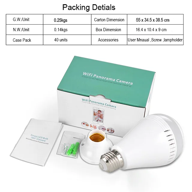 
360 degree wifi 1080p fisheye ip bulb security surveillance bulb cctv camera with night vision 