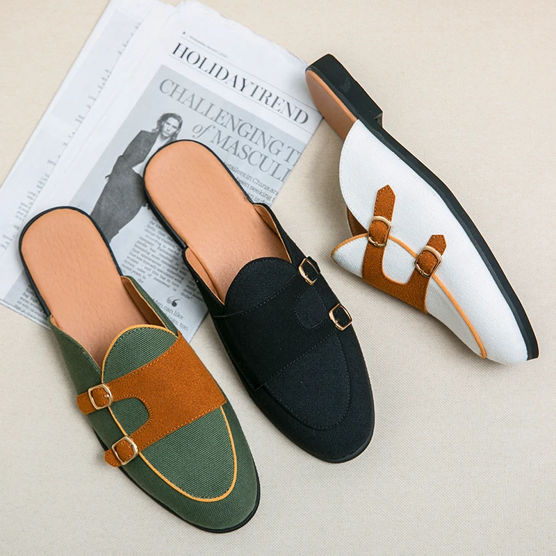 

736 big size new style men's canvas slippers half shoes